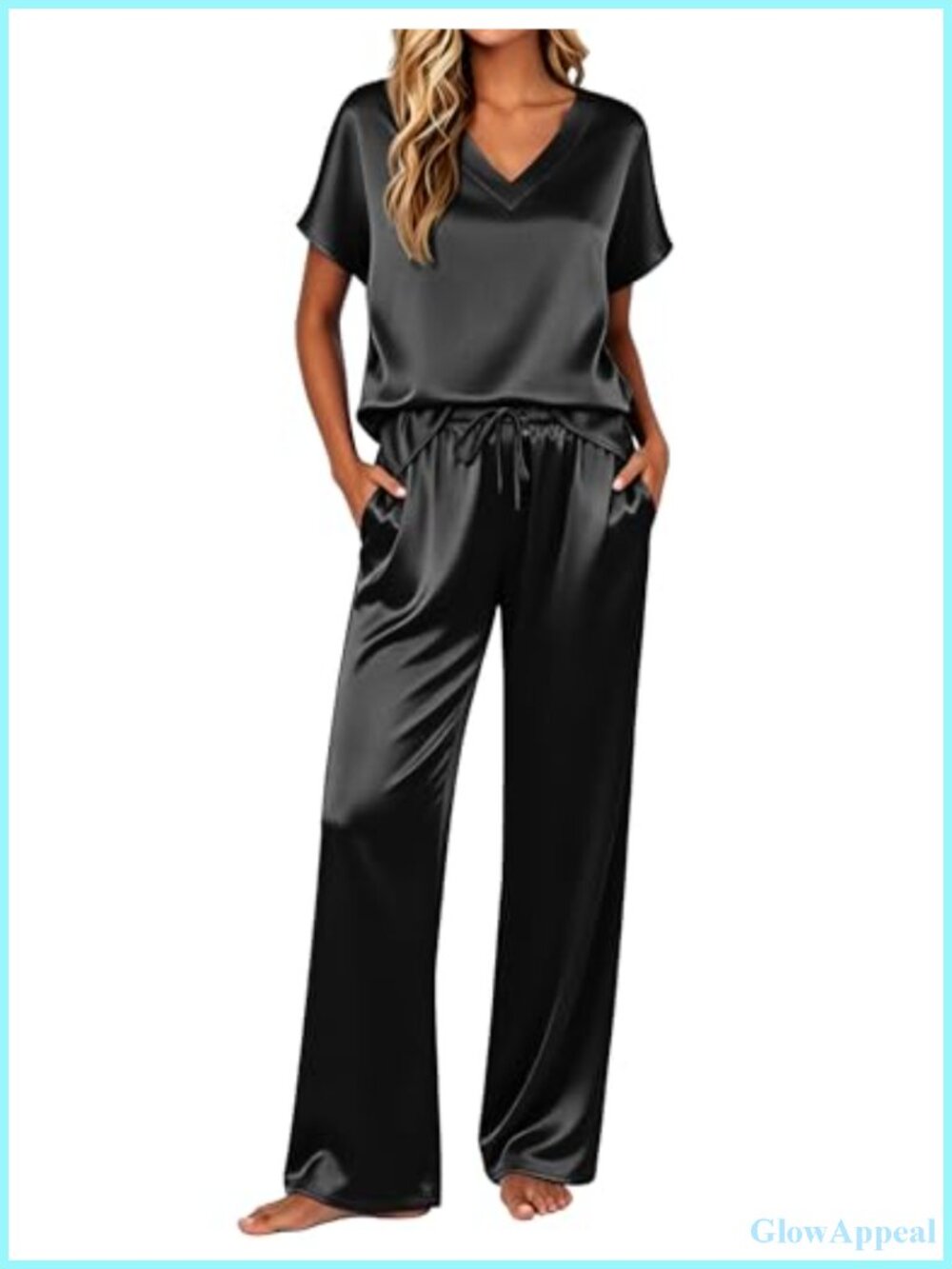 Women's Satin Pajama Set 2 Piece Cap Sleeve V-Neck Lounge Sleepwear